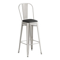 Lancaster Table & Seating Alloy Series Silver Indoor Cafe Barstool with Black Vinyl Cushion