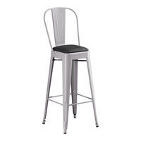 Lancaster Table & Seating Alloy Series Nickel Gray Indoor Cafe Barstool with Black Vinyl Cushion