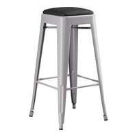 Lancaster Table & Seating Alloy Series Nickel Gray Indoor Backless Barstool with Black Vinyl Cushion