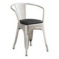 Lancaster Table & Seating Alloy Series Silver Indoor Arm Chair with Black Vinyl Cushion