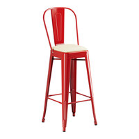 Lancaster Table & Seating Alloy Series Ruby Red Indoor Cafe Barstool with White Vinyl Cushion