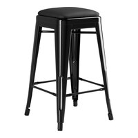 Lancaster Table & Seating Alloy Series Onyx Black Indoor Backless Counter Height Stool with Onyx Black Vinyl Cushion