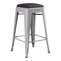 Lancaster Table & Seating Alloy Series Nickel Gray Indoor Backless Counter Height Stool with Black Vinyl Cushion