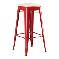 Lancaster Table & Seating Alloy Series Ruby Red Indoor Backless Barstool with White Vinyl Cushion