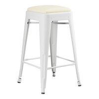 Lancaster Table & Seating Alloy Series Pearl White Indoor Backless Counter Height Stool with White Vinyl Cushion