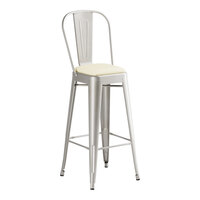 Lancaster Table & Seating Alloy Series Silver Indoor Cafe Barstool with White Vinyl Cushion