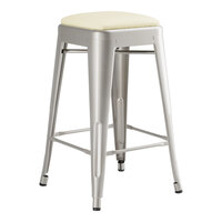 Lancaster Table & Seating Alloy Series Silver Indoor Backless Counter Height Stool with White Vinyl Cushion