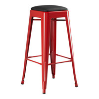 Lancaster Table & Seating Alloy Series Ruby Red Indoor Backless Barstool with Black Vinyl Cushion