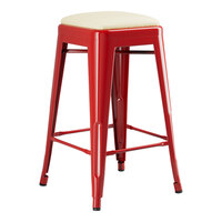 Lancaster Table & Seating Alloy Series Ruby Red Indoor Backless Counter Height Stool with White Vinyl Cushion