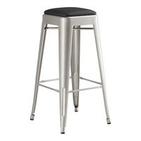 Lancaster Table & Seating Alloy Series Silver Indoor Backless Barstool with Black Vinyl Cushion