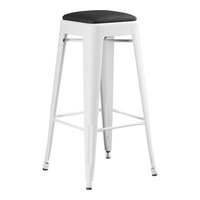 Lancaster Table & Seating Alloy Series Pearl White Indoor Backless Barstool with Black Vinyl Cushion