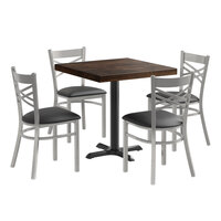 Lancaster Table & Seating 30" x 30" Butcher Block Table with Espresso Finish and 4 Cross Back Black Vinyl Chairs