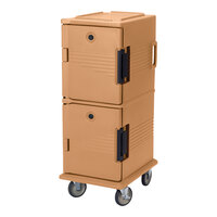 Cambro UPC800SP157 Ultra Camcarts® Coffee Beige Insulated Food Pan Carrier with Heavy-Duty Casters and Security Package - Holds 12 Pans
