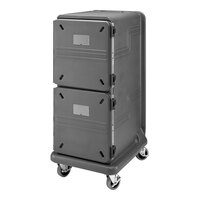 Cambro Pro Cart Ultra® Tall Charcoal Gray Pan Carrier with Security Package - 1 Active Hot / 1 Active Cold Compartment PCU2000HCSP615