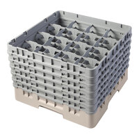 Cambro 16S1114184 Camrack 11 3/4" High Customizable Beige 16 Compartment Glass Rack with 6 Extenders