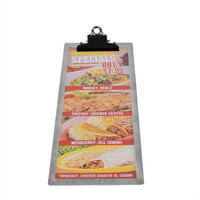 Menu Solutions ALSIN44-CLIP 4 1/4" x 14" Alumitique Customizable Single Panel Aluminum Clipboard Menu Board with Swirl Finish