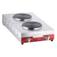 Avantco 177EB202F2BM Double Burner Solid Top Stainless Steel Portable Electric Front-to-Back Hot Plate - 3,000W, 240V