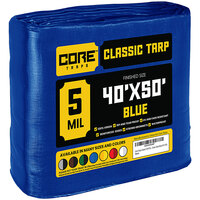 Core Tarps 40' x 50' Blue Classic Weatherproof 5 Mil Poly Tarp with Reinforced Edges