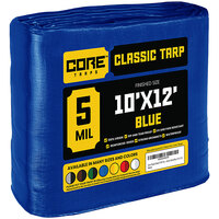 Core Tarps 10' x 12' Blue Classic Weatherproof 5 Mil Poly Tarp with Reinforced Edges