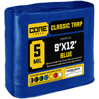 Core Tarps 9' x 12' Blue Classic Weatherproof 5 Mil Poly Tarp with Reinforced Edges