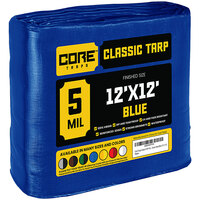 Core Tarps 12' x 12' Blue Classic Weatherproof 5 Mil Poly Tarp with Reinforced Edges