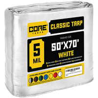 Core Tarps 50' x 70' White Classic Weatherproof 5 Mil Poly Tarp with Reinforced Edges