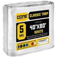 Core Tarps 40' x 80' White Classic Weatherproof 5 Mil Poly Tarp with Reinforced Edges