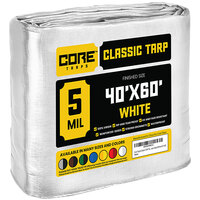Core Tarps 40' x 60' White Classic Weatherproof 5 Mil Poly Tarp with Reinforced Edges