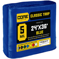 Core Tarps 24' x 36' Blue Classic Weatherproof 5 Mil Poly Tarp with Reinforced Edges