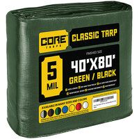 Core Tarps 40' x 80' Green / Black Classic Weatherproof 5 Mil Poly Tarp with Reinforced Edges