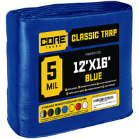 Core Tarps 12' x 16' Blue Classic Weatherproof 5 Mil Poly Tarp with Reinforced Edges