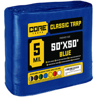 Core Tarps 50' x 50' Blue Classic Weatherproof 5 Mil Poly Tarp with Reinforced Edges