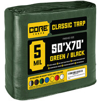 Core Tarps 50' x 70' Green / Black Classic Weatherproof 5 Mil Poly Tarp with Reinforced Edges
