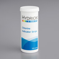 Hydrion CH-1000 Chlorine 0-1000ppm High-Range Sanitizer / Disinfectant Test Strips - 100/Pack