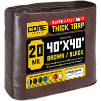 Core Tarps 40' x 40' Brown / Black Extreme Heavy-Duty Weatherproof 20 Mil Poly Tarp with Reinforced Edges
