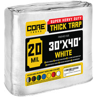 Core Tarps 30' x 40' White Extreme Heavy-Duty Weatherproof 20 Mil Poly Tarp with Reinforced Edges