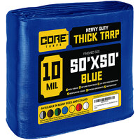 Core Tarps 50' x 50' Blue Heavy-Duty Weatherproof 10 Mil Poly Tarp with Reinforced Edges