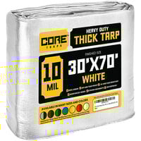 Core Tarps 30' x 70' White Heavy-Duty Weatherproof 10 Mil Poly Tarp with Reinforced Edges