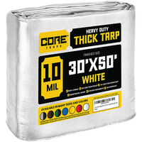 Core Tarps 30' x 50' White Heavy-Duty Weatherproof 10 Mil Poly Tarp with Reinforced Edges