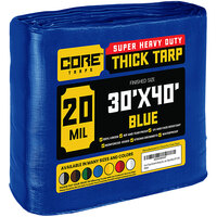 Core Tarps 30' x 40' Blue Extreme Heavy-Duty Weatherproof 20 Mil Poly Tarp with Reinforced Edges