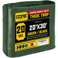 Core Tarps 20' x 30' Green / Black Extreme Heavy-Duty Weatherproof 20 Mil Poly Tarp with Reinforced Edges