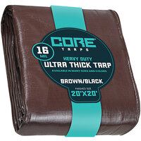 Core Tarps 20' x 20' Brown / Black Extra Heavy-Duty Weatherproof 16 Mil Poly Tarp with Reinforced Edges