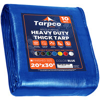 Tarpco Safety 20' x 30' Blue Extra Heavy-Duty Weatherproof 10 Mil Poly Tarp with Reinforced Edges