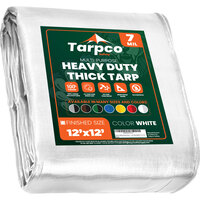 Tarpco Safety 12' x 12' White Heavy-Duty Weatherproof 7 Mil Poly Tarp with Reinforced Edges