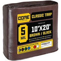 Core Tarps 10' x 20' Brown / Black Classic Weatherproof 5 Mil Poly Tarp with Reinforced Edges