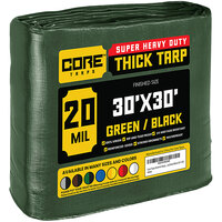 Core Tarps 30' x 30' Green / Black Extreme Heavy-Duty Weatherproof 20 Mil Poly Tarp with Reinforced Edges
