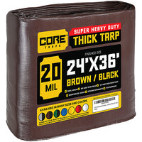 Core Tarps 24' x 36' Brown / Black Extreme Heavy-Duty Weatherproof 20 Mil Poly Tarp with Reinforced Edges