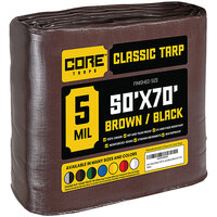 Core Tarps 50' x 70' Brown / Black Classic Weatherproof 5 Mil Poly Tarp with Reinforced Edges