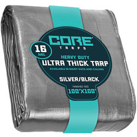 Core Tarps 100' x 100' Silver / Black Extra Heavy-Duty Weatherproof 16 Mil Poly Tarp with Reinforced Edges