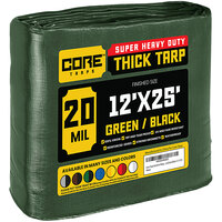 Core Tarps 12' x 25' Green / Black Extreme Heavy-Duty Weatherproof 20 Mil Poly Tarp with Reinforced Edges